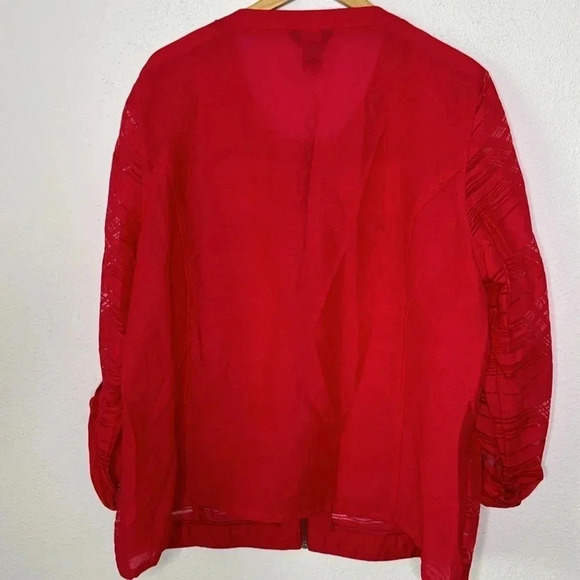 Multiples plus size 1X red lightweight partly sheer jacket rayon/nylon blend - Picture 3 of 4